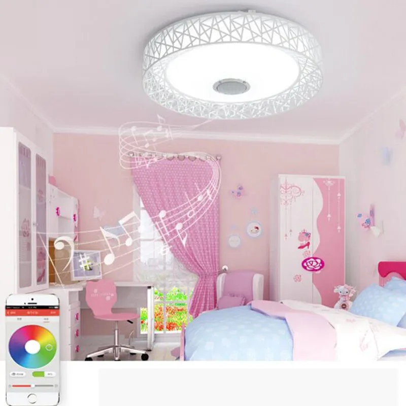 تطبيق LED LED Seiling Light مع مكبر صوت Bluetooth 36W MUSIC Party Lamp Deco Bedroom Lighting Tucture with Remote Control206f