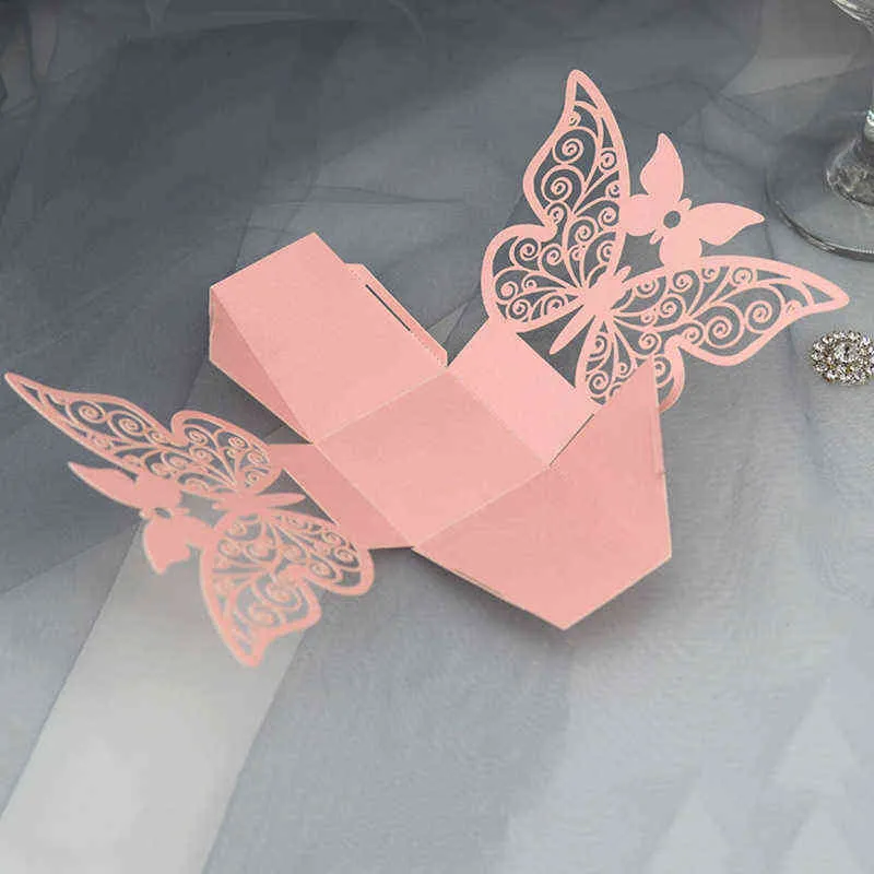 Butterfuly Laser Cut Wedding Bridal Favores presentes Caixas de doces de caixa com fita de batismo Chuveiro de festa de casamento 211216