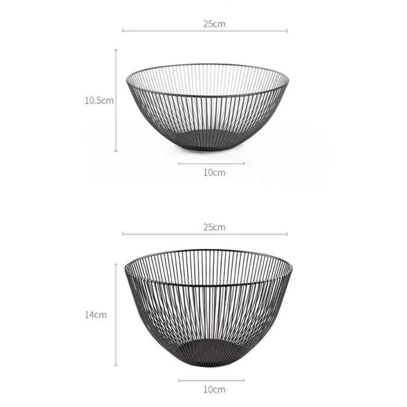Nordic Style Metal Round Fruit Mand Bowl Rechte lijn Slash S / L voor Keuken Dinning Tafel Voedsel Snack Opslag Decoratie 210609