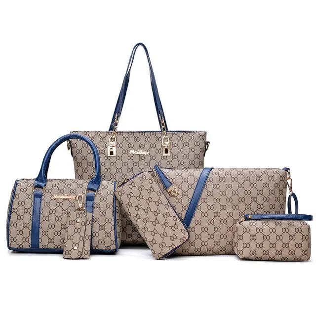 Mulheres bolsa de couro sacos de ombro moda totes feminino conjunto de seis peças designer marca grande capacidade casual duffel186v