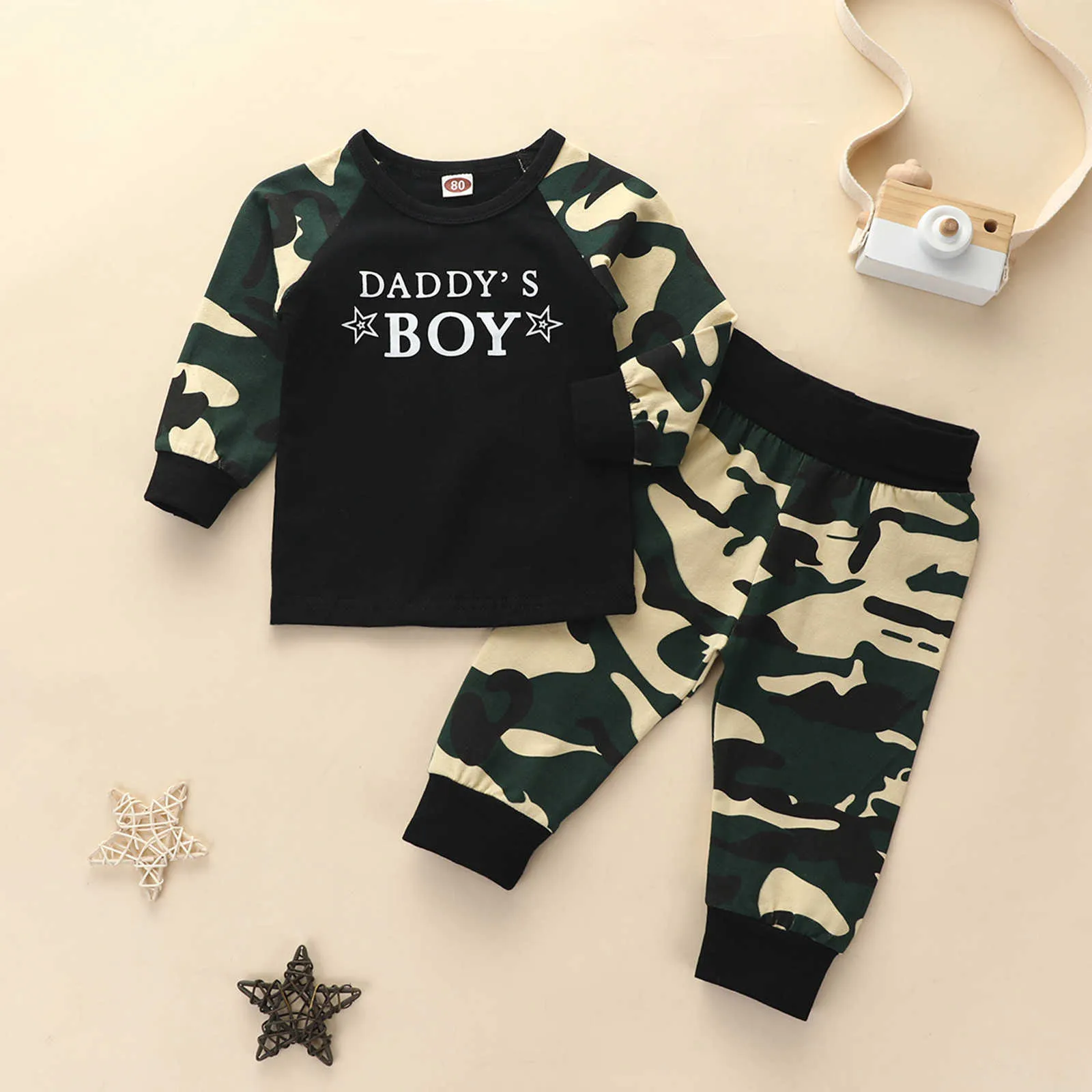 2021 herbst und Winter Baby Jungen Kleidung Sets Kleinkind Infant Brief Sweatshirt Top + Camouflage Druck Hosen Outfits Set Ropa neue # G1023
