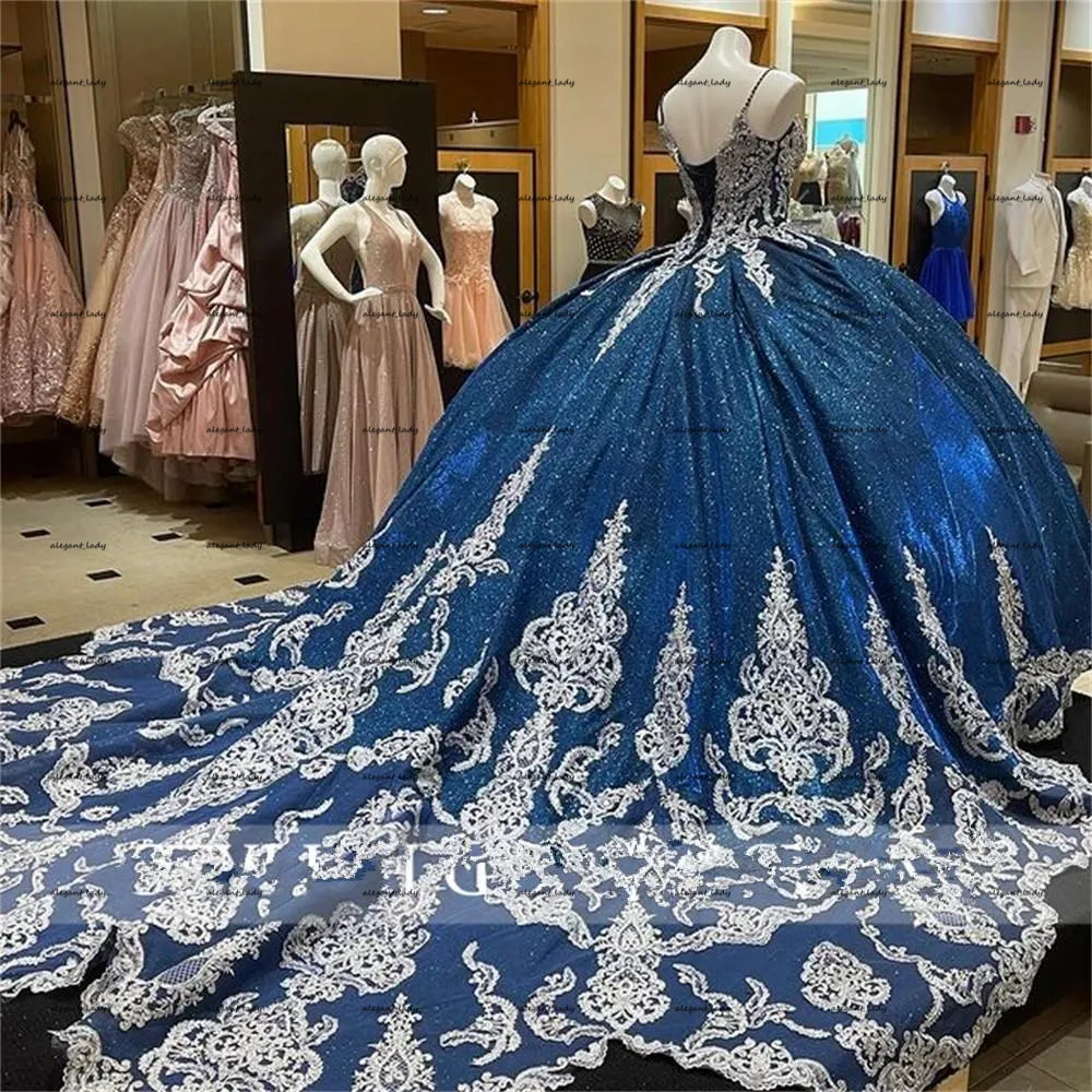 Azul real 2022 vestido de baile frisado renda quinceanera vestido com capa fora do ombro espartilho volta princesa doce 16 vestido de formatura252o