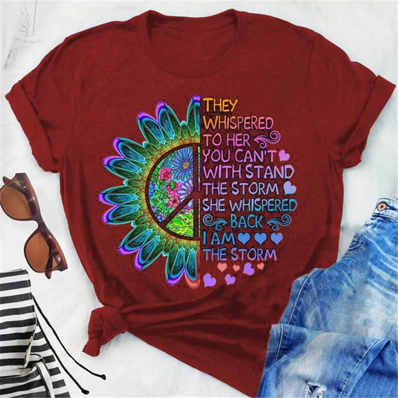 Tshirt Donna I Am The Storm Lettera Stampa T-shirt grafica Unico Streetwear Elegante Top Abbigliamento femminile Designer Camicia floreale estetica X0628