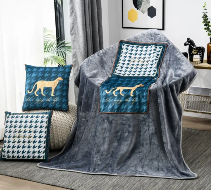 Couverture d'oreiller imprimée en flanelle à la mode pour salon, oreillers de loisirs, couette à double usage