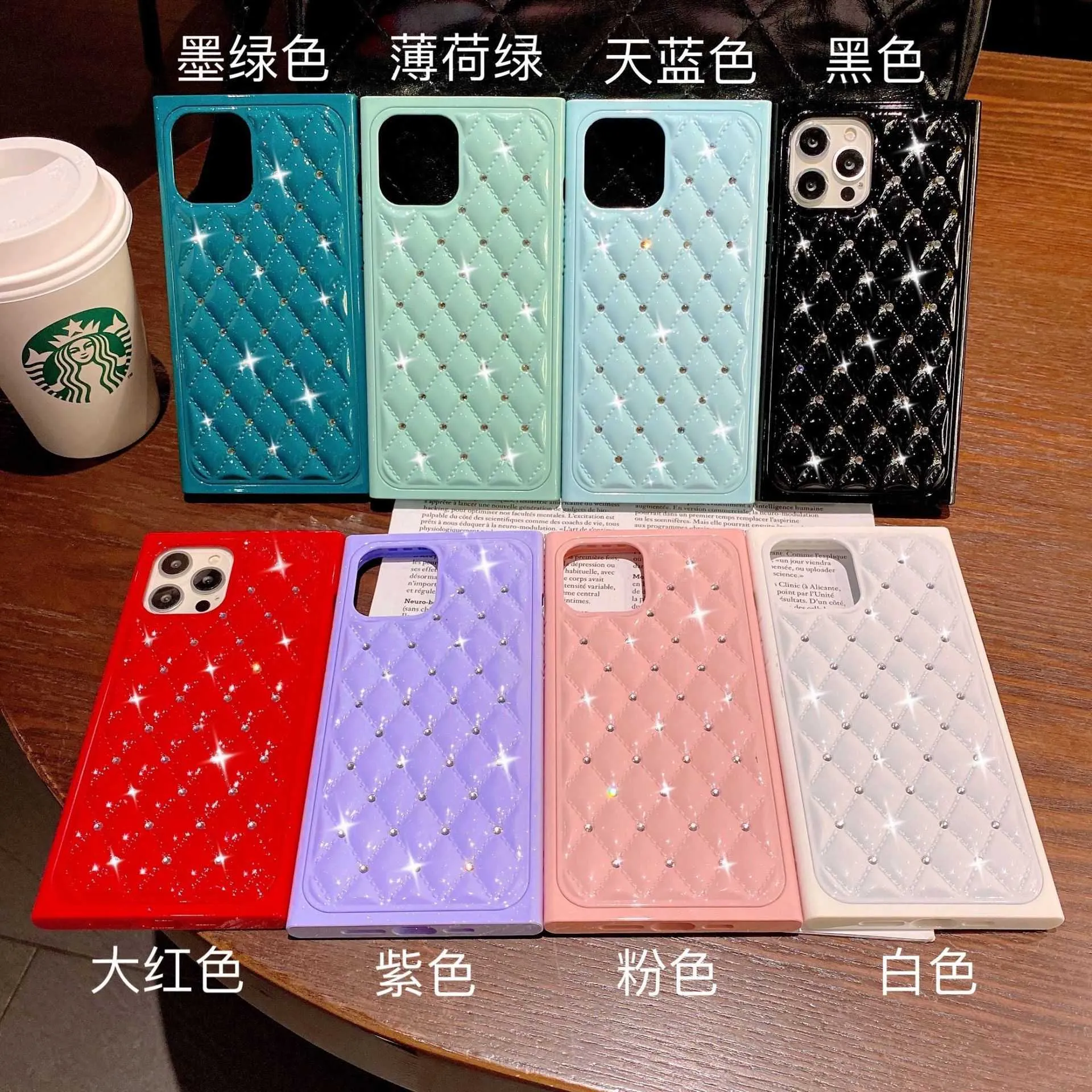 Suitable for iphone13 mobile phone case square diamond inlaid small fragrance 11pro full package xsmax iphone 12 protective sleeve 7 8