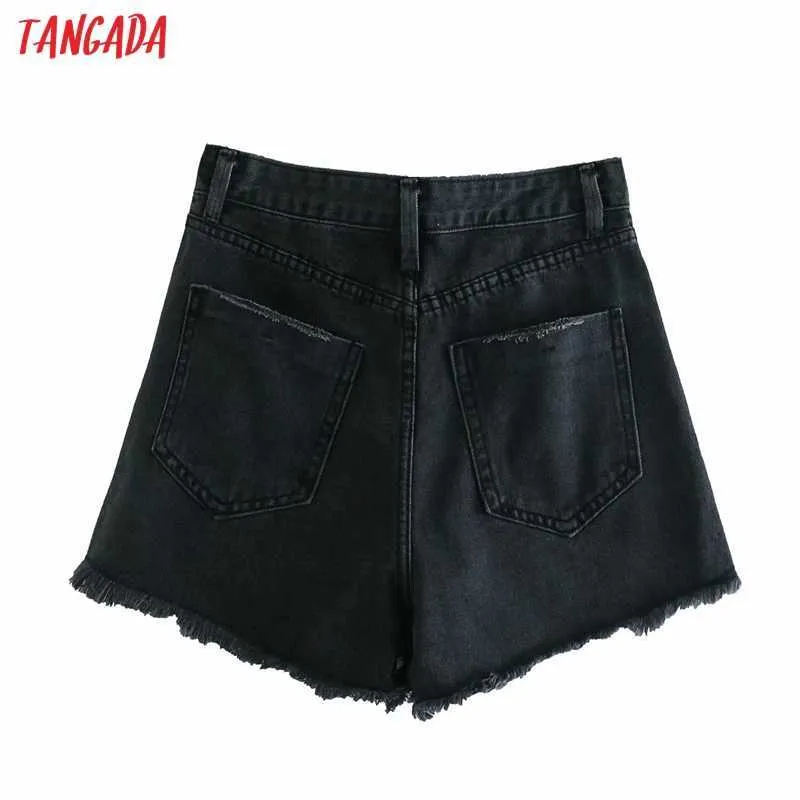 Tangada femmes bleu Denim été Shorts glands poches à fermeture éclair femme rétro basique Shorts décontracté és pantalons 4M144 210609