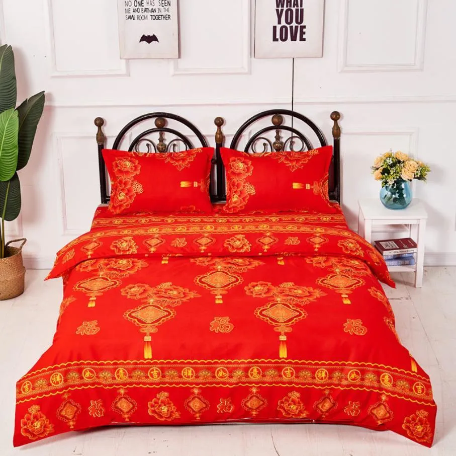 Frisch verheirateter Bettbezug, neue modische Textilbettwäsche, roter Chine-Stil, 200 x 230 cm, doppelter Bettbezug nur 1 Stück Bettbezug F0341 210420