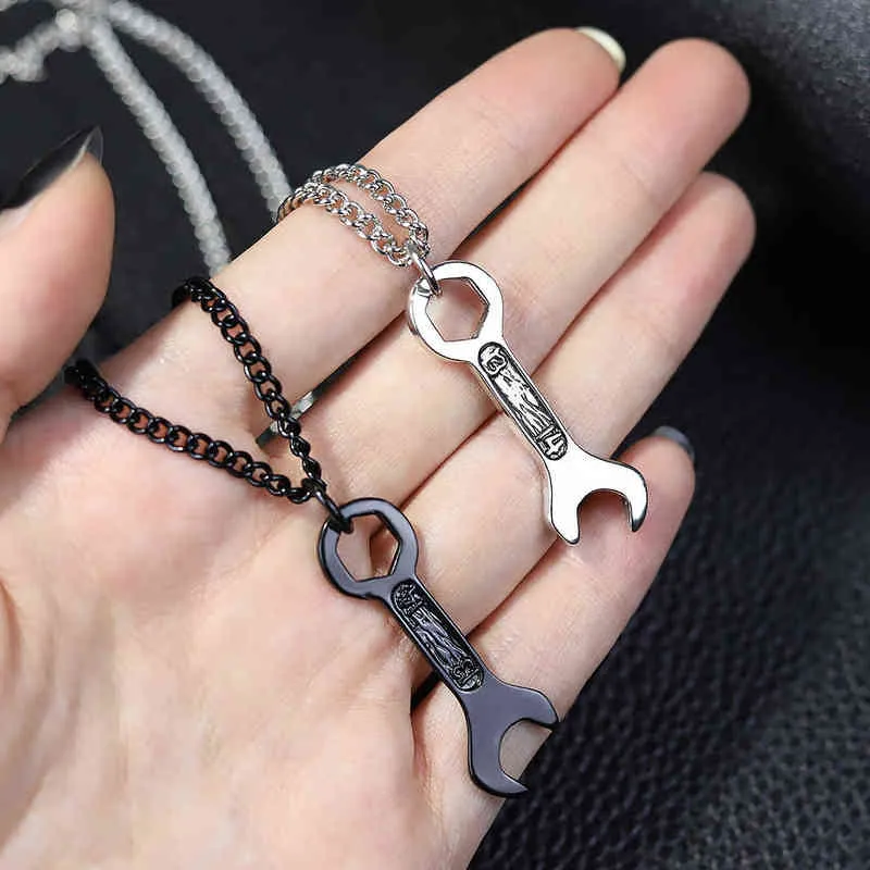 Nouveau mode clé noire outil pendentif collier hommes à la mode Simple chaîne en acier inoxydable hommes collier Hip Hop Rock bijoux cadeau G1206