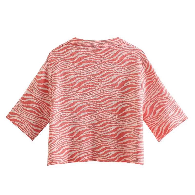 Casual Dames V-hals Blouse Zomer Mode Dames High Street Sweet Shirt Vrouwelijke Gedrukt Jacquard Cropped Top 210515