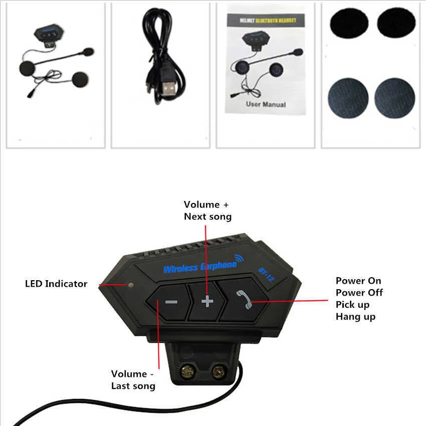 Casque de moto interphone sans fil Bluetooth 4.2 casque mains libres casque stéréo musique haut-parleur Support automatique motocross