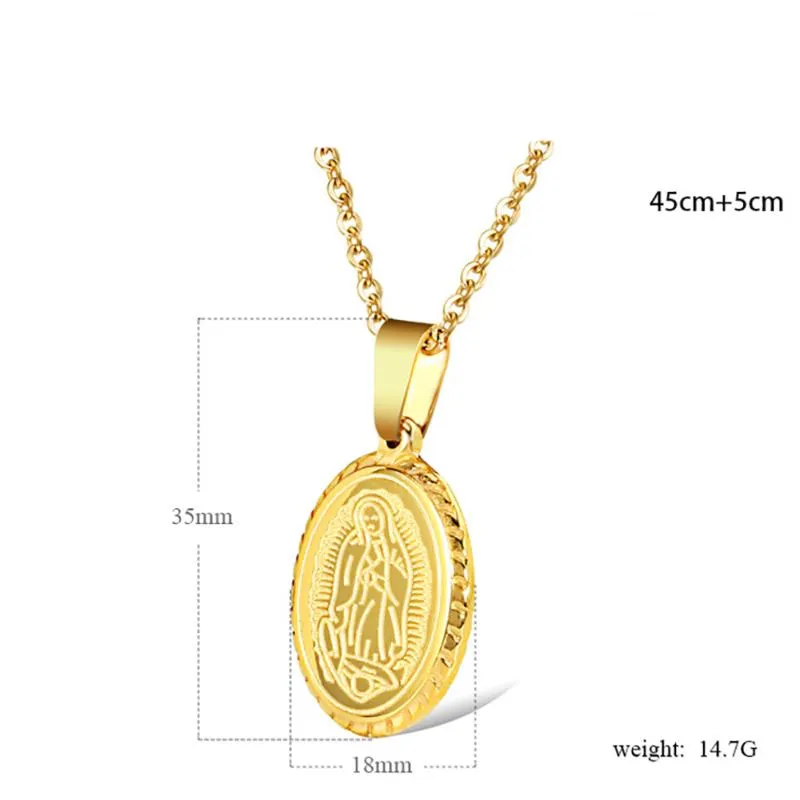 Correntes de aço inoxidável ouro religioso cristo oval virgem maria pingente colar jóias presente da igreja para ele com chain2978