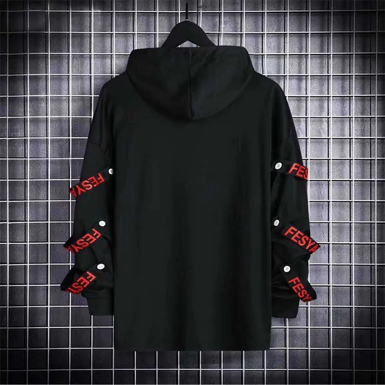 Hoodies Male Hip Hop Punk Streetwear Pullover Fashion Casual Sweatshirts Black Color Sweatshirt Spring Autumn Boy Girl Top 211023