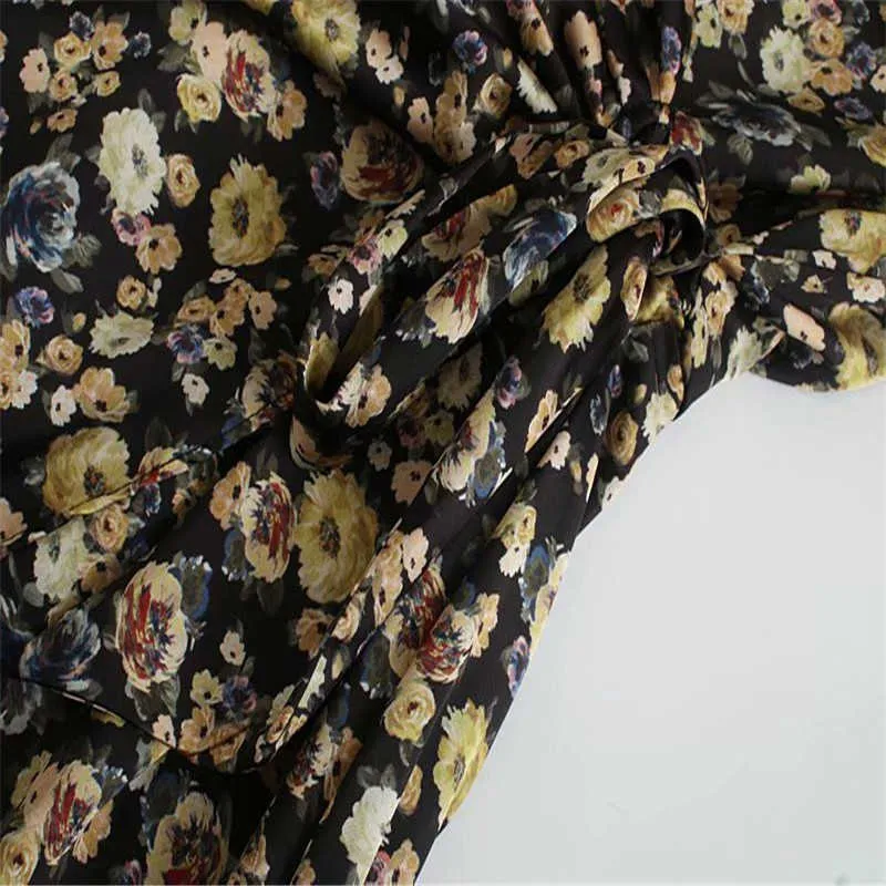 ZA Vintage Floral Print Wrap Mini Jurk Dames Lange Mouw Crossover Front Met Tie Interior Rits Plooited Party Jurken 210602