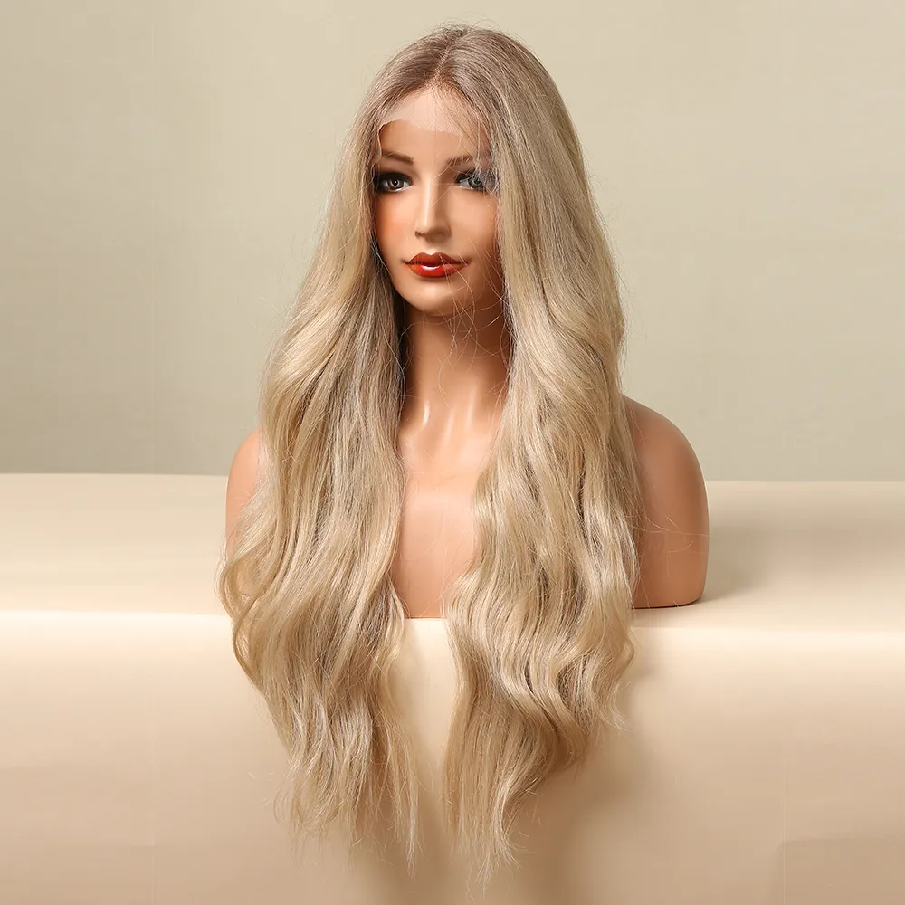 Длинные волны кружева передний парик для женщин коричневый до блондинки Оммре синтетические парики с детским волосом высокой плотности парики жару сопротивления