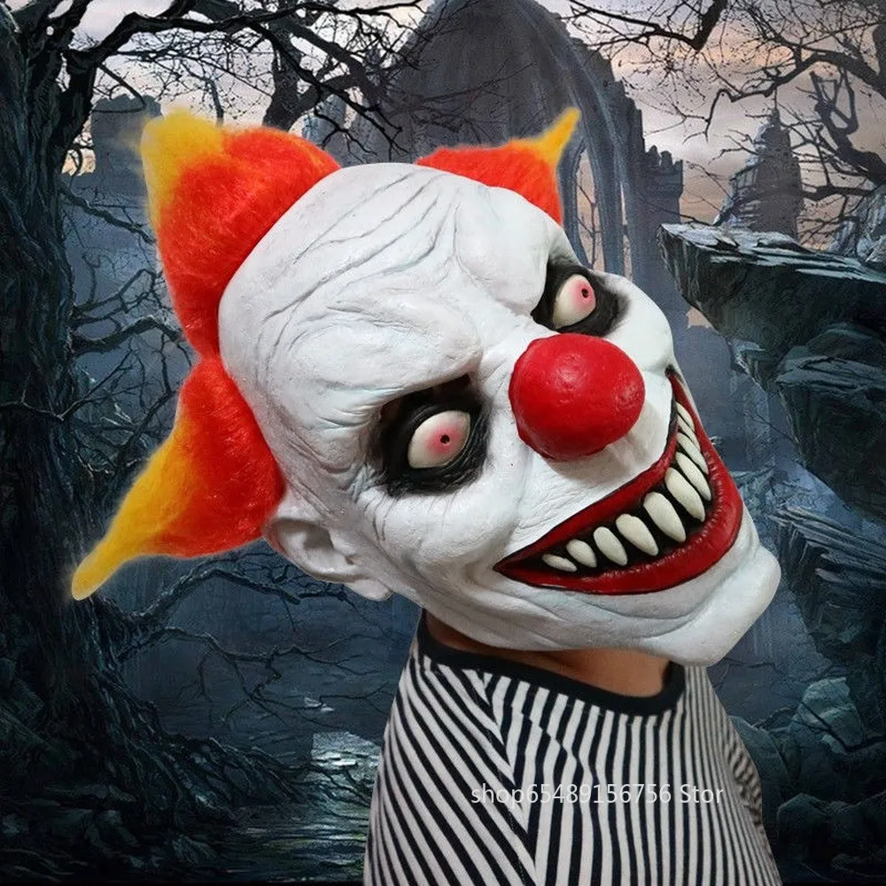 Vuxen latex hår läskigt spöke clown ansikte fancy party kostym klänning mask jul halloween karneval rekvisita