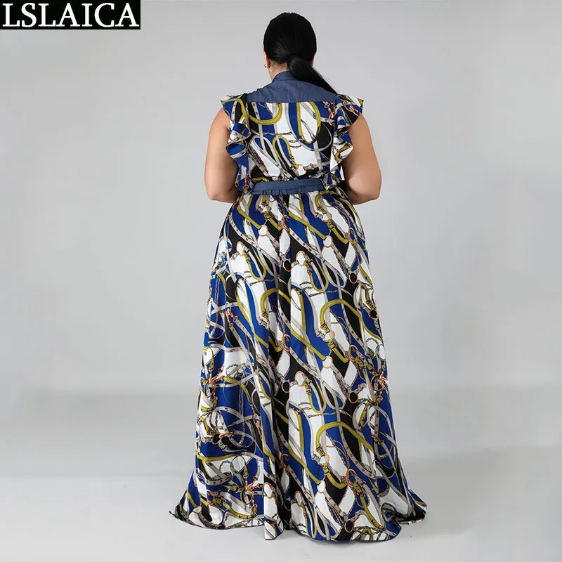 Dress Woman Plus Size 2Xl-6Xl Baroque Print Long es Summer Big Swing Party Bandage Robe Ete Femme Vestidos Largos 210520