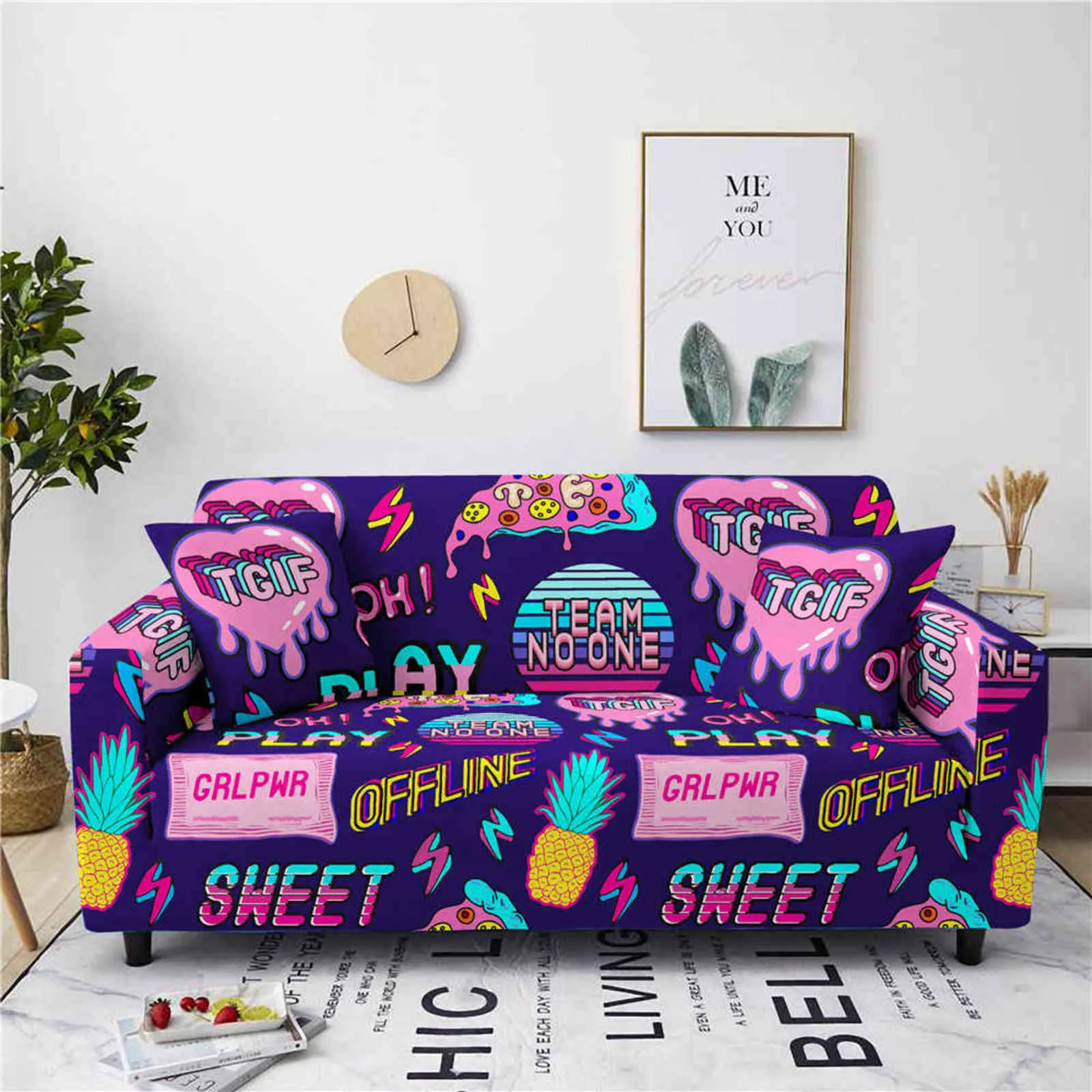 Cartoon Anime Sofa Cover for Living Room Furniture Protective Elastic Couch Anti-Dirty Pet Stretch All Inclusive Slipcover 211116