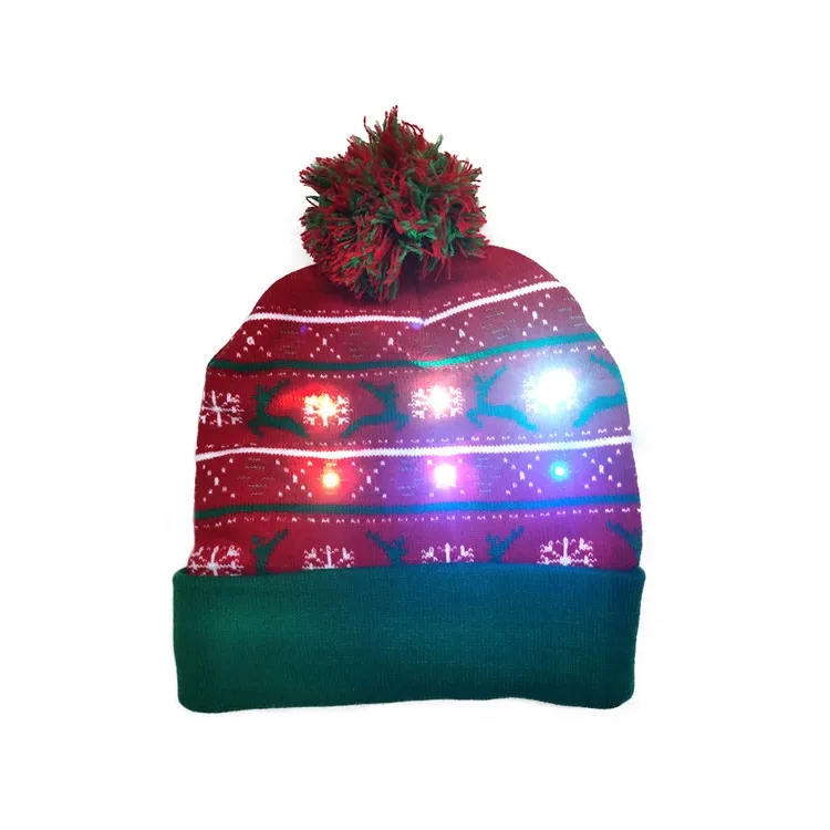 Latest LED Christmas knitted hat flanging ball American warm decorative hat with light