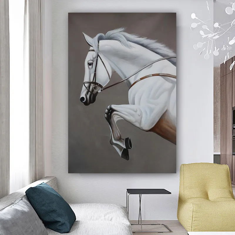 Arte de parede moderna pintura vintage cavalo dourado arquitetura branco cópia sobre lona para sala de estar casa decoração sem moldura
