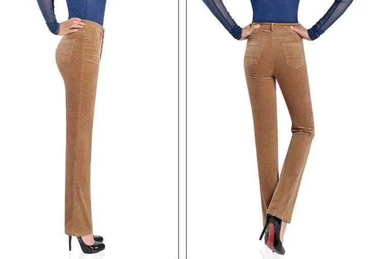 Frühlingsmode Samt Hohe Taille Freizeithose Cordhose Gerade Stretch Slim Große Größe 7XL 210925