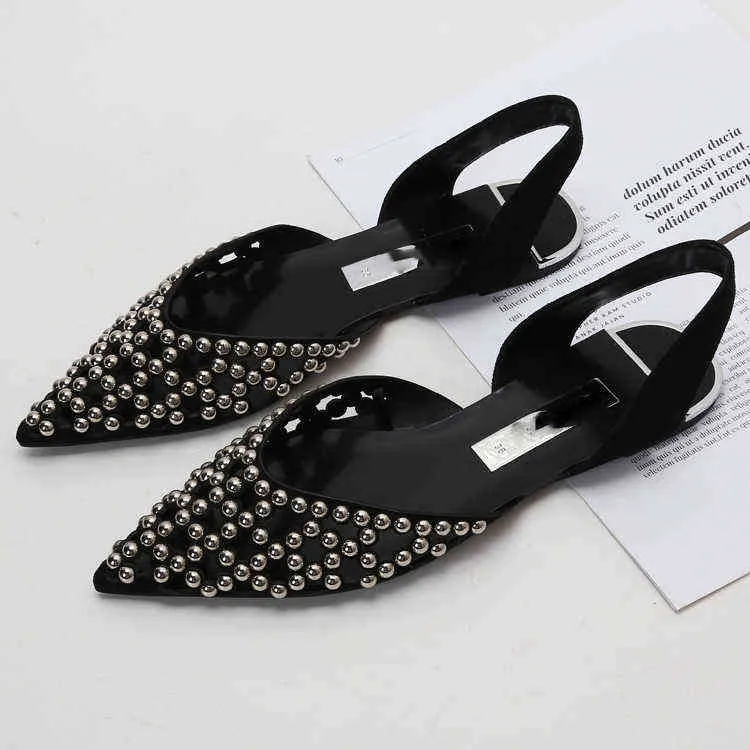 Chaussures habillées LMCAVASUN Single Pointed Toe Hollow Sandal Grandes chaussures pour femmes Slingbacks Rivet Back Vide Femmes Chaussures plates 220315