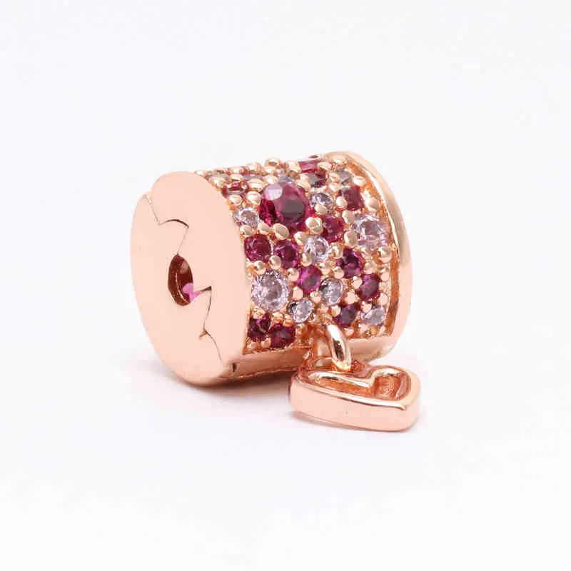 Hot Selling Pandora2022 Ins Pendant Pan's New Rose Shining Hand-painted Love Snake Bone Chain Hand Button Head Hot Heart-shaped Rose Red Diamond Button Head Female