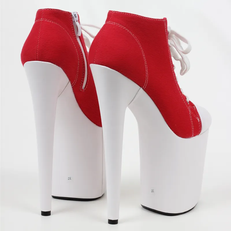 20 cm de tacón alto Lona roja Blacklight Sneaker Zapatos Plataforma Stripper Baile exótico Tacón alto