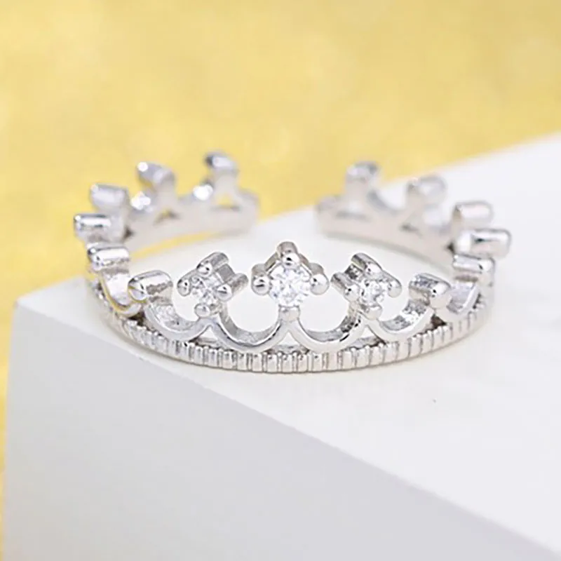 Couronne cristal anneaux diamant ouvert réglable fiançailles bandes de mariage anneaux pour femmes bijoux de mode volonté et sable