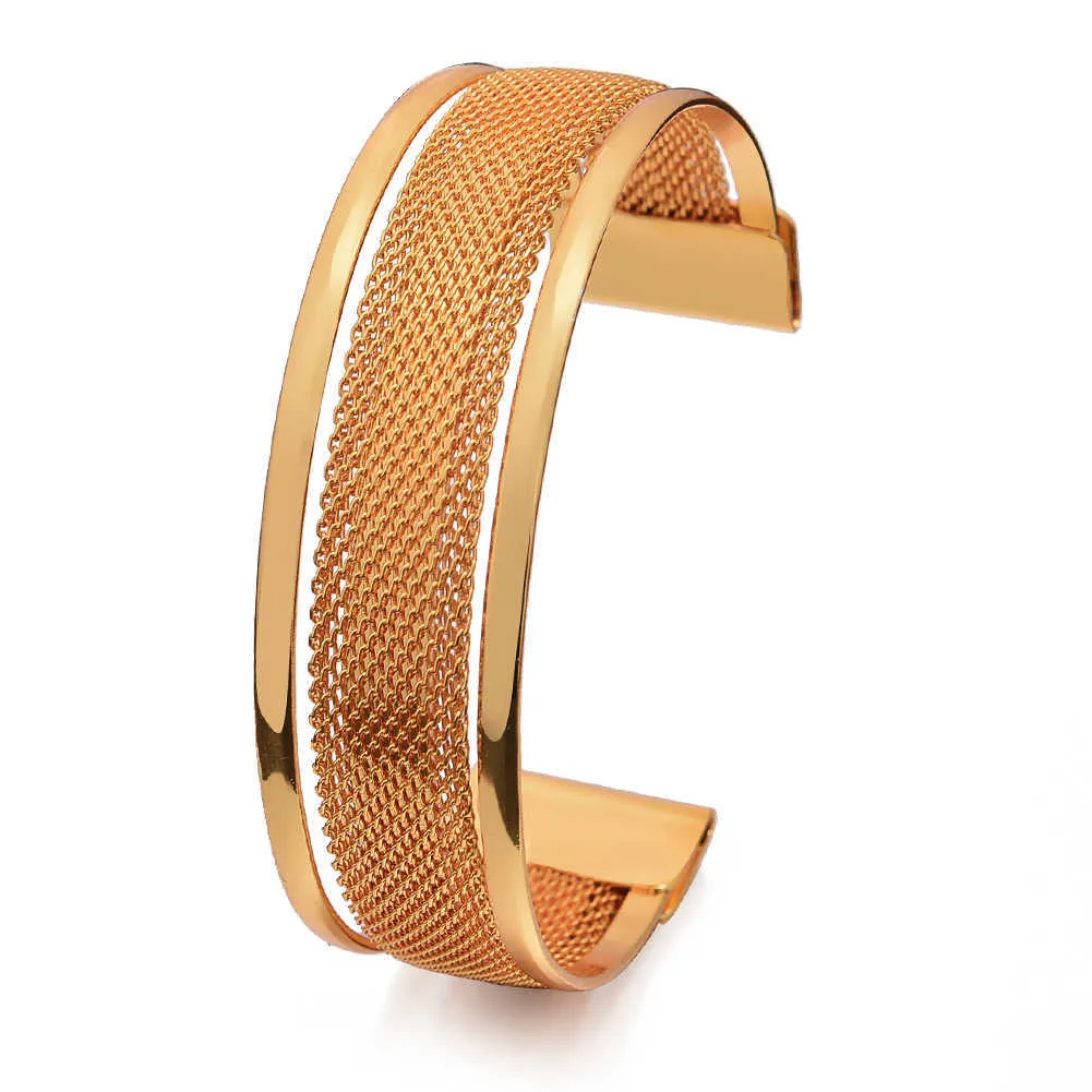 Top Quality Dubai Gold Color Bangles for Women Vintage Bride Wedding Bracelet Bangles Africa Arab Jewelry Q0720