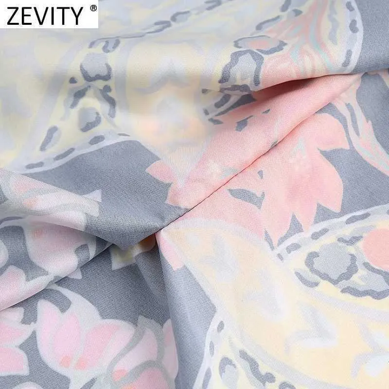 Zevity Mujeres Vintage V Cuello Posición Estampado floral Vestido midi suelto Mujer Chic Batwing Manga Lado Split Kimono Vestidos DS8267 210603