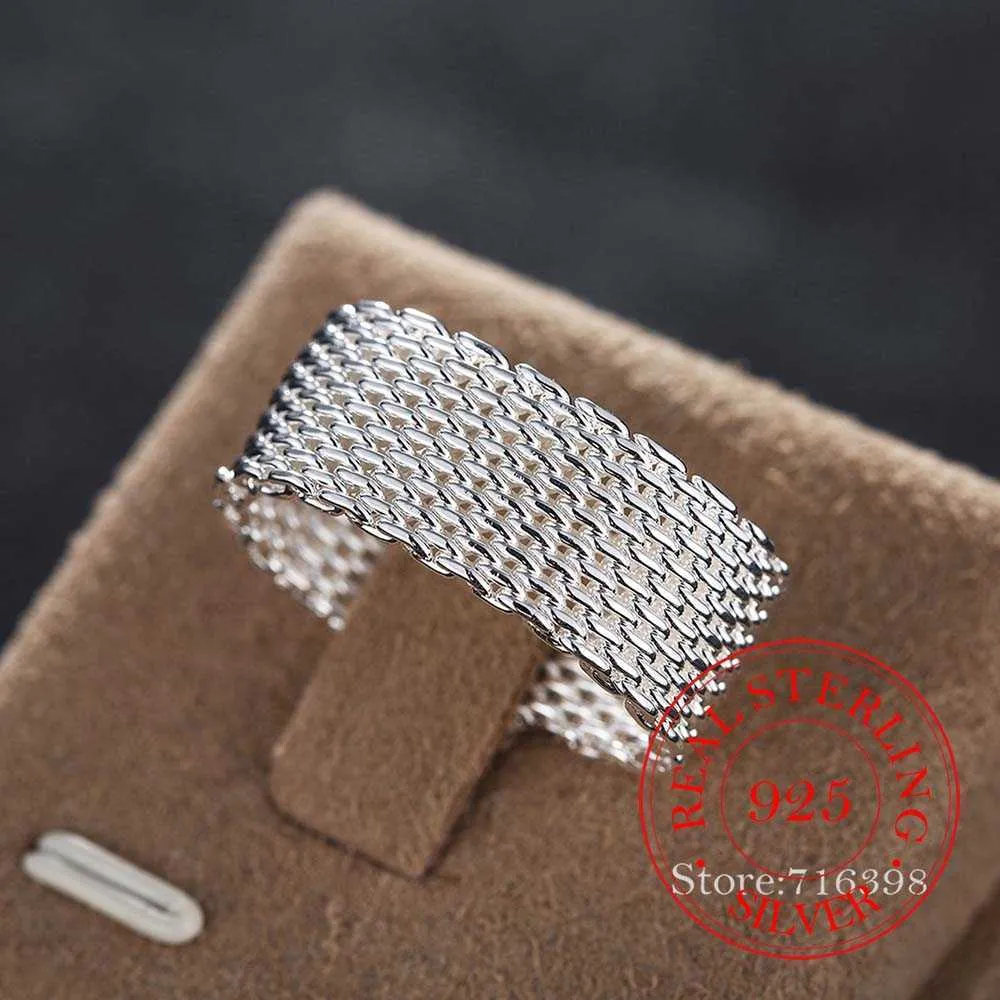 100 925 Sterling Silver Rings for Women Silver Weaving Wide Ring hela personlighet Fashion Ol Woman Girl Party Wedding Present Q191845290481