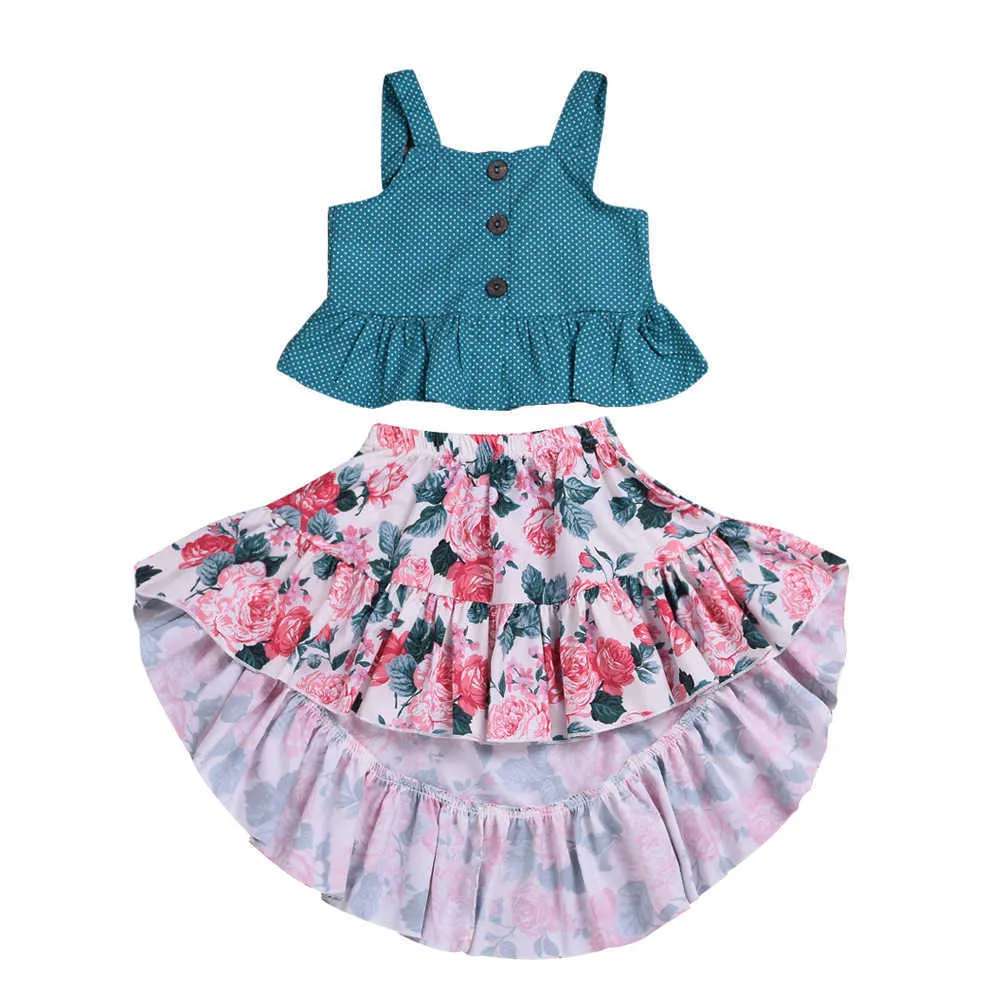 Yaz çocuk giyim kızlar için 1-6yrs toddler butik çiçek kıyafet kuyrukları etek ve küçük tops set 210529