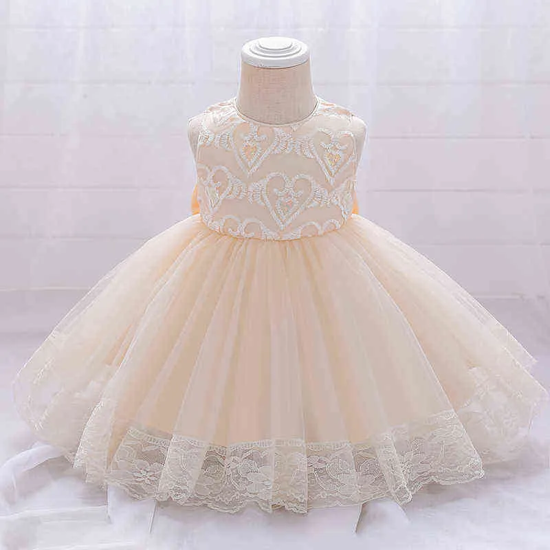 2021 Dziecko Dziecko Różowa Sukienka Pierwsza Urodzinowa Dress Dla Baby Girl Ubrania Powrót Big Bow Princess Chrzest Dresses Party Dress Flower G1129