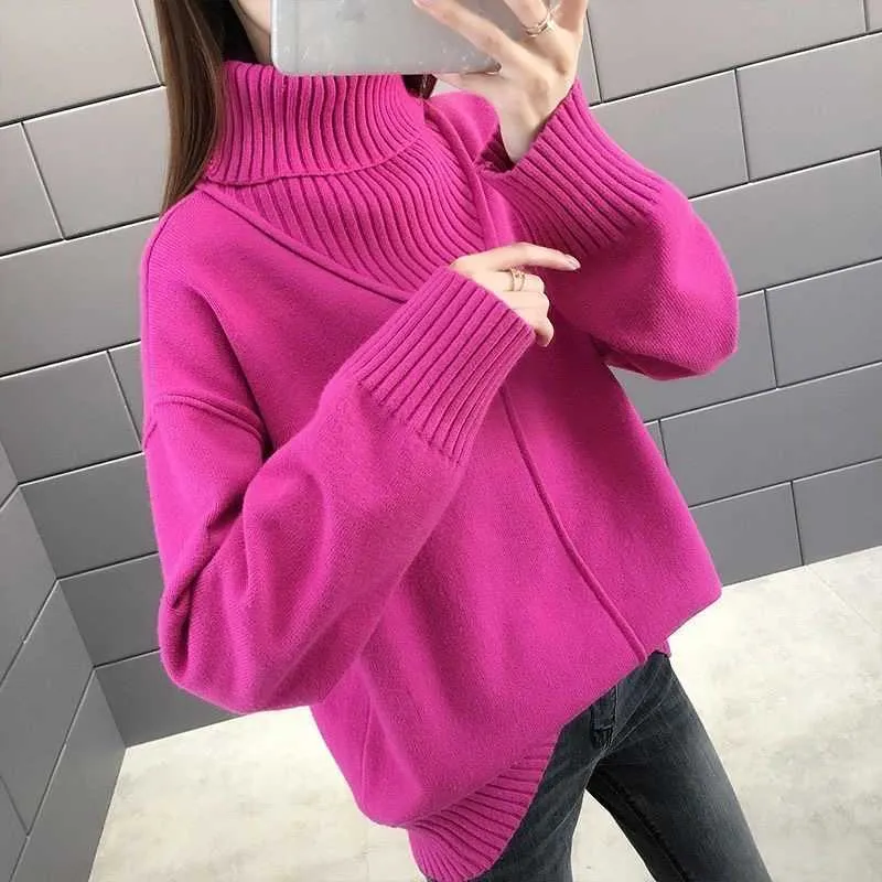 4 색 겨울 새로운 터틀넥 여성 스웨터와 풀오버 뜨거운 핑크 느슨한 두꺼운 따뜻한 아가씨가 모든 일치 outwear 코트 탑을 당깁니다 G1008