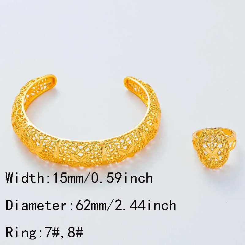 15mm/62mm Ethiopain African Bangles Bracelets with Ring in Dubai Gold Bangles for Women Middle East Jewelry Wedding Gift Q0719