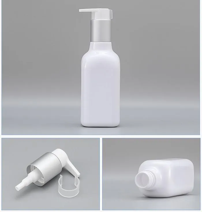 Bouteille à pompe carrée blanche de 200ml, contenant vide pour shampoing, Lotion, Gel douche, emballage en plastique