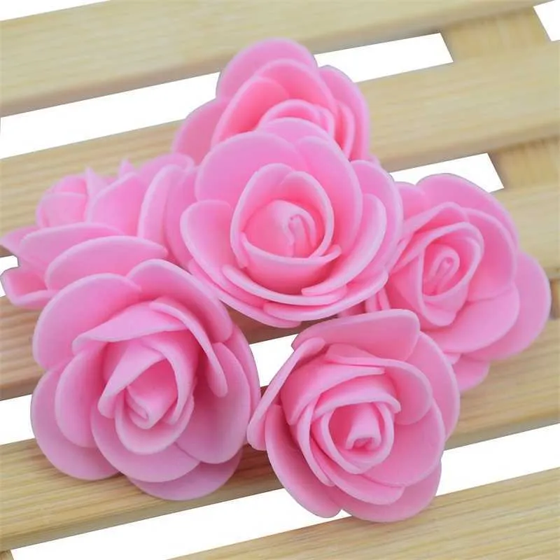 500 unids 3 cm mini artificial PE espuma rosa cabezas de flores para la boda decoración del hogar hecho a mano flores falsas bola artesanía suministros de fiesta Y0728