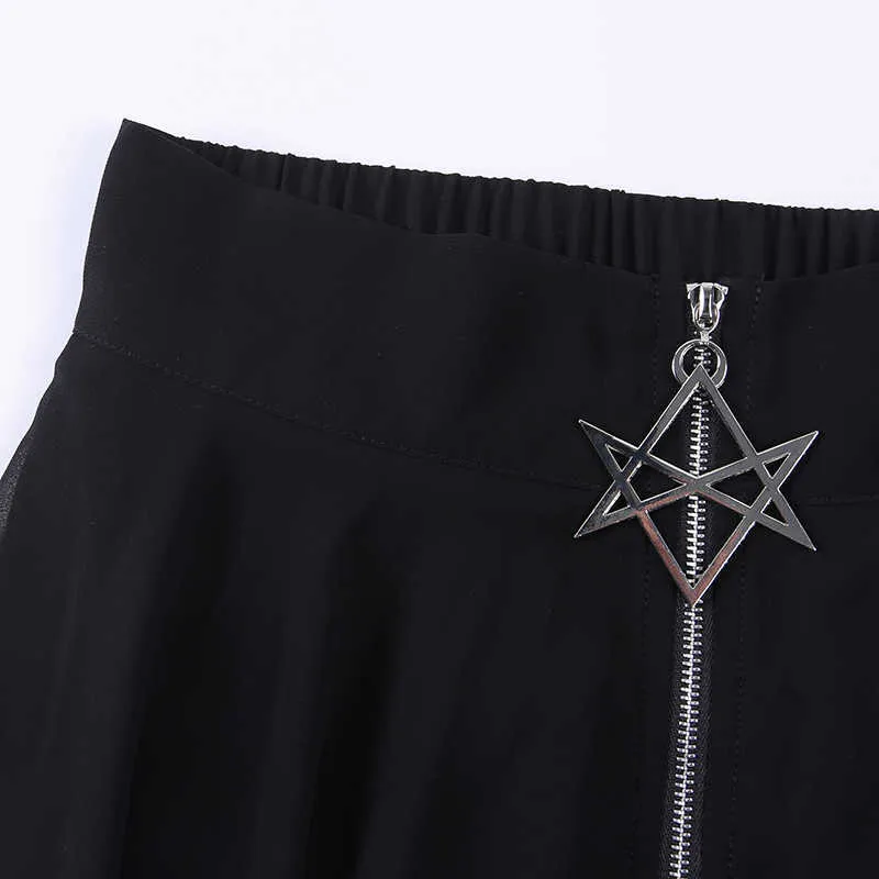 Zomer mesh onregelmatige vrouwen rokken pentagram rits zipper zwarte punk rokken gotische duisternis rok casual losse streetwear rokken y0824