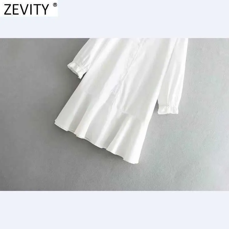 Zevity Femmes Agaric Dentelle O Cou Chemise Blanche Robe Femme Ourlet Patchwork Volants Casual Robe Chic Affaires Robes DS4801 210603