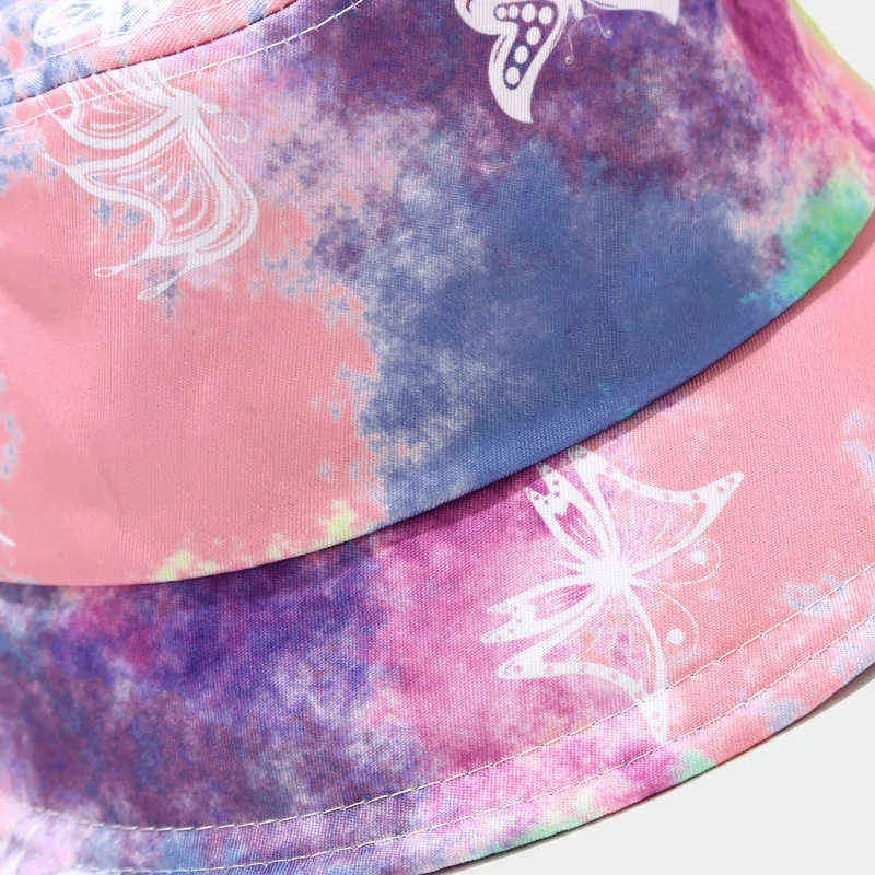 Bucket Hat Women Summer Sun Beach Autumn Pink Butterfly Wide Brim Hiphop Holiday Accessory For Teenagers Outdoor G220311