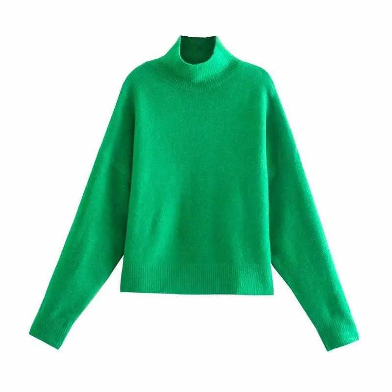 Za Women Sweater Pullover Autumn Fashion Simple Half High Neck Cotton Warm Casual Street 211007