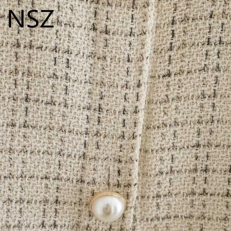 NSZ Women Oversized Plaid Shirt Jas Grote Afmetingen Overhemd Coat Pearl Button Dogtooth Blouse Bovenkleding Chaqueta 211014