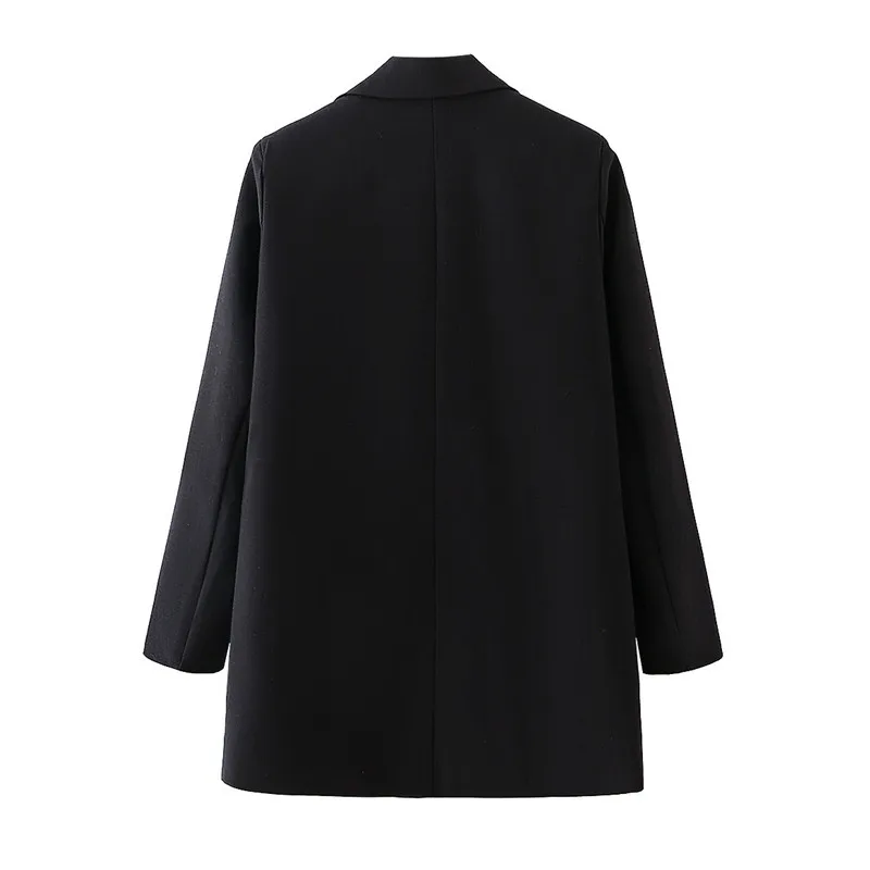 BLSQR Fashion Women Black Suit Blazer Double Breasted Long Sleeve Pocket Office Lady Business Coat Female Retro Tops 210430