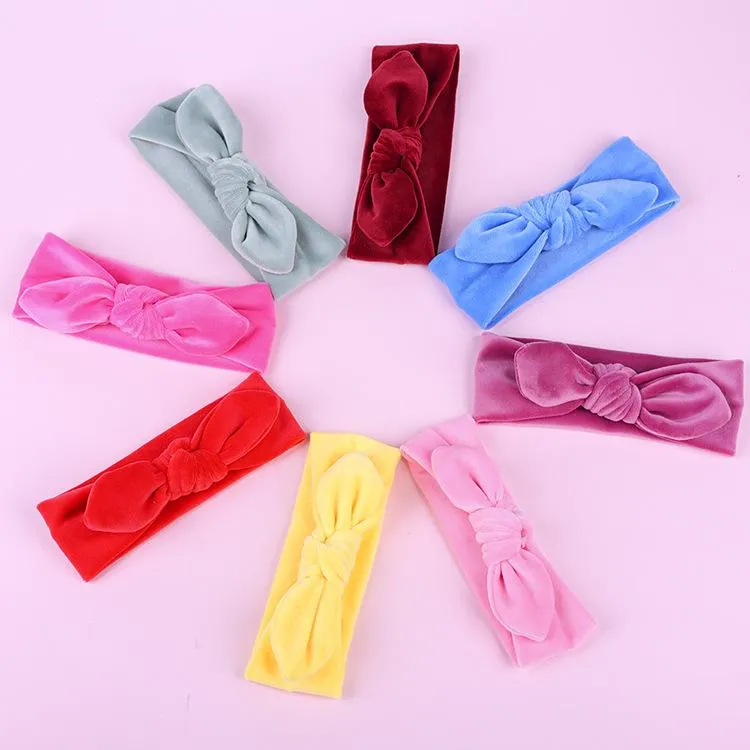 Nouveau bébé bébé filles velours nœud papillon bandeau enfants lapin oreille bandeau enfants couleur bonbon Bandanas bandeau 8 couleurs