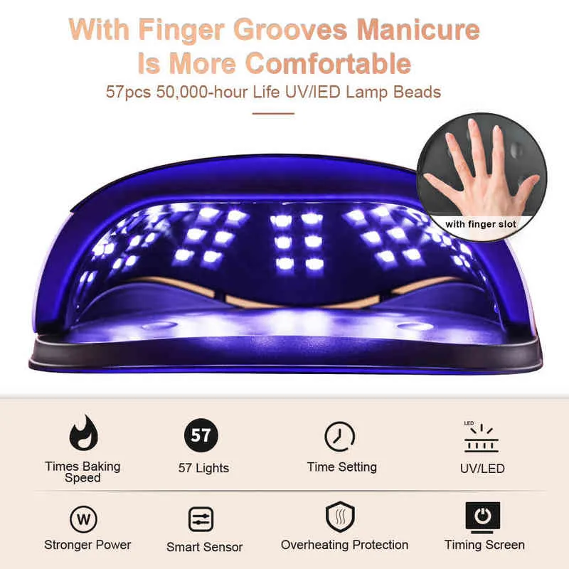 256 W LED Nagel Droger Lamp Voor Drogen s 4 Timers 57 UV Lichten Curing Alle Gel Polish Manicure automatische Sensor Apparatuur 220111