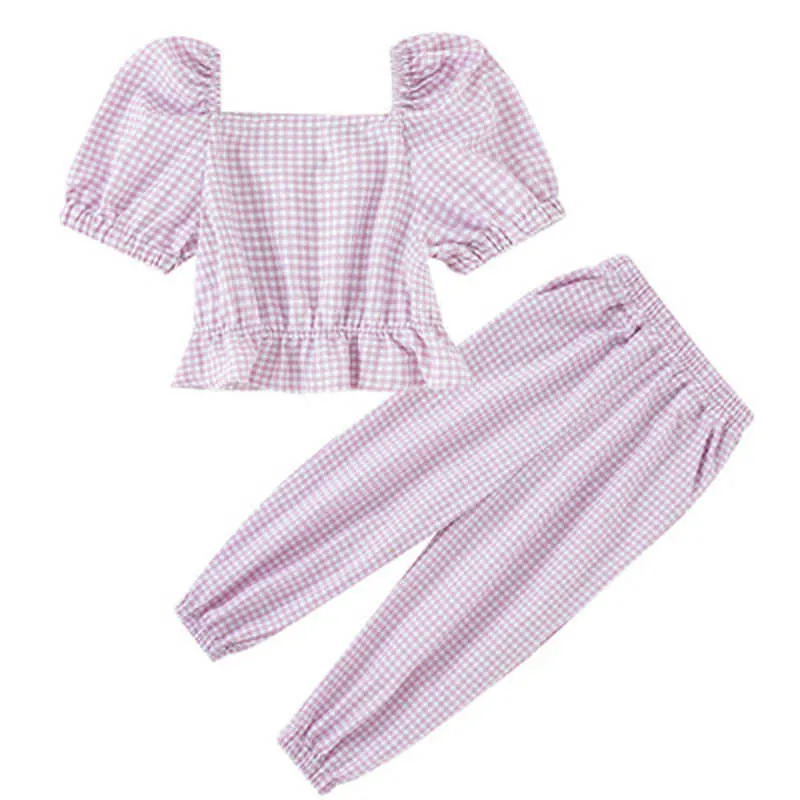 Sething odzież Zestawy Dzieci Ubrania Dziewczyny Plaid Top + Spodnie 2 sztuk Dziewczyna Zestaw Dla Dzieci 3-7 lat 210528