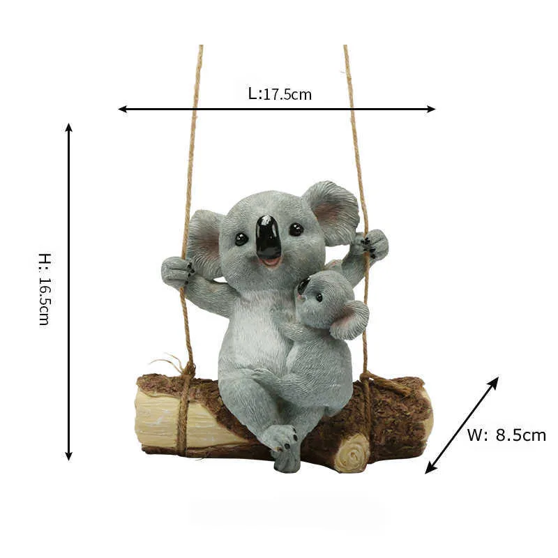 Résine Swinging Koala Animaux Figurines En Plein Air Fée Jardin Figurine Yard Suspendu Ornement Décoration Statue Sculpture Enfant Cadeaux 210804