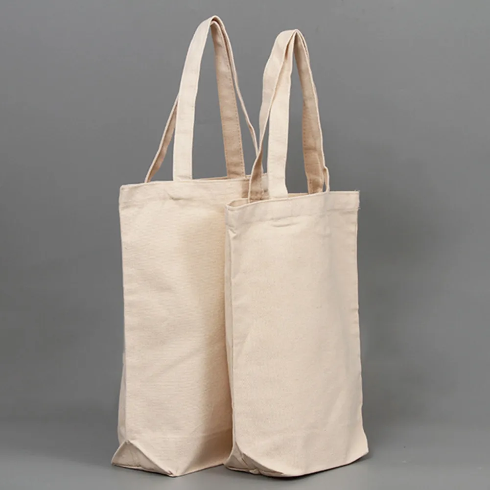 White Canvas Shopping Bags Eco Reusable Foldable Shoulder Large Fabric Cotton for Women