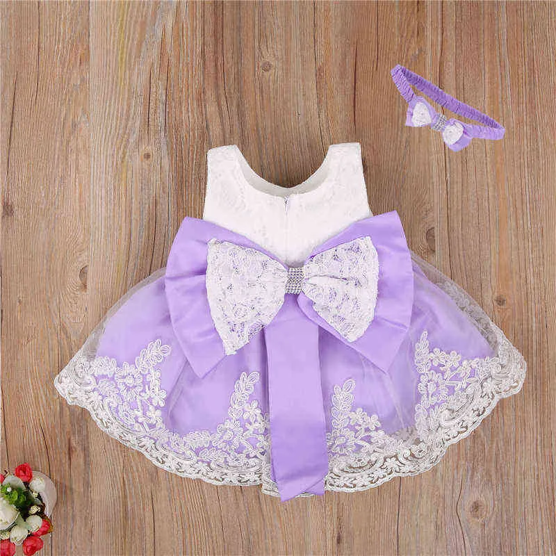 2021 Neonato Principessa Ragazze Vestito Fascia i Senza Maniche In Pizzo Fiocco Fiori Vestito Festa di Nozze Abbigliamento Bambini 0-24 M G1129