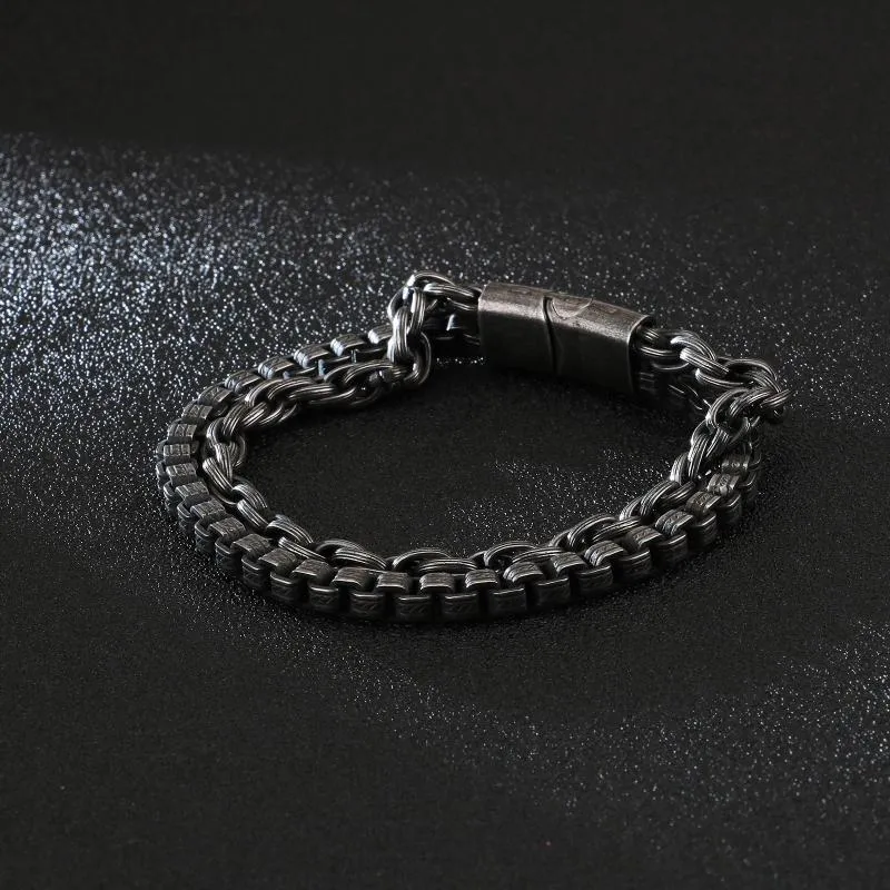 Link Chain Man Bracelets Store 220 11 mm stal nierdzewna retro czarna brzezna podwójna warstwowa bransoletka JB119218-KFC244H